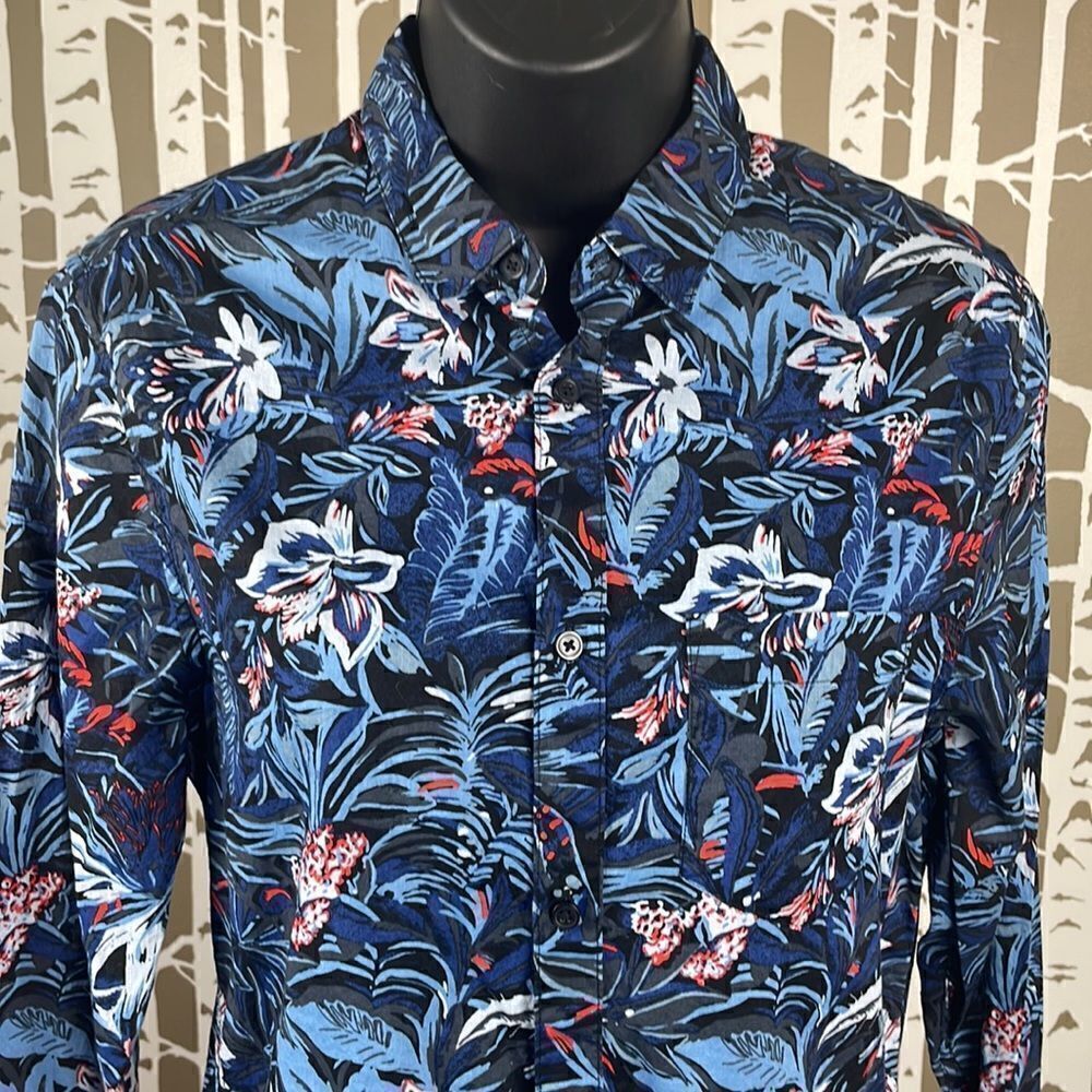Relaxed Fit Tropical Print Button Down Shirt sz XS